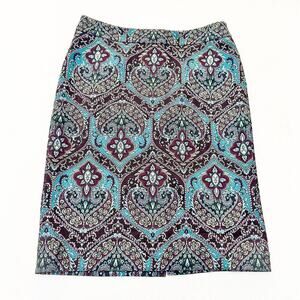Talbots Paisley Printed Cotton Pencil Straight Patterned Skirt Size 8